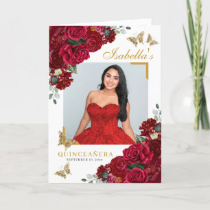 Red & Gold Floral Quinceanera Tiara Butterflies Program