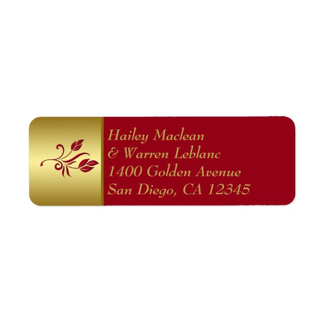 Red, Gold Floral Return Address Label (Front)