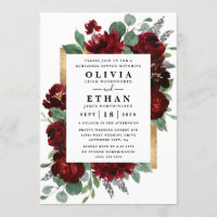Red Gold Floral Rustic Wedding Rehearsal Dinner