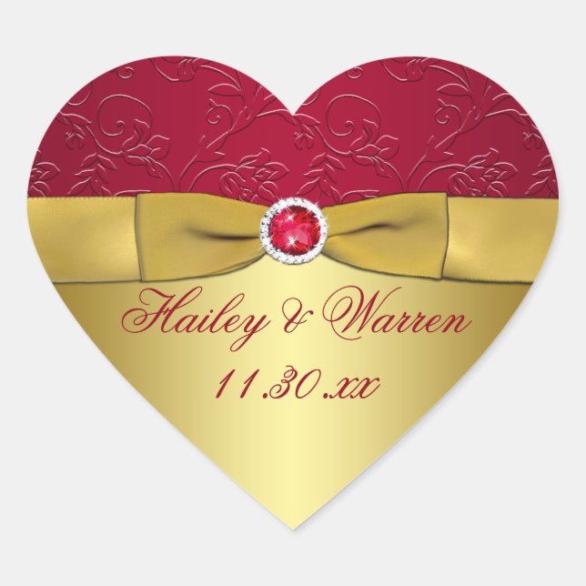 Red, Gold Floral Wedding Favour Sticker (Front)