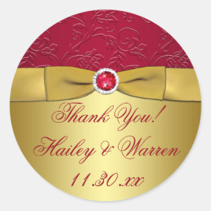 Red, Gold Floral Wedding Favour Thank You Sticker