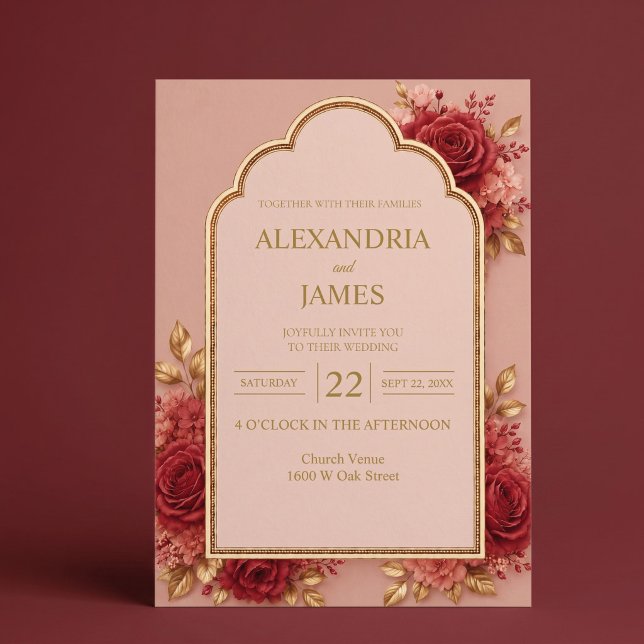 Red & Gold Floral Wedding Invitation (Creator Uploaded)
