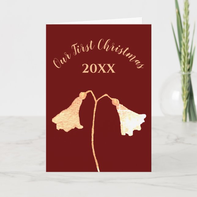 Red Gold Flower Romantic Christmas Card (Front)