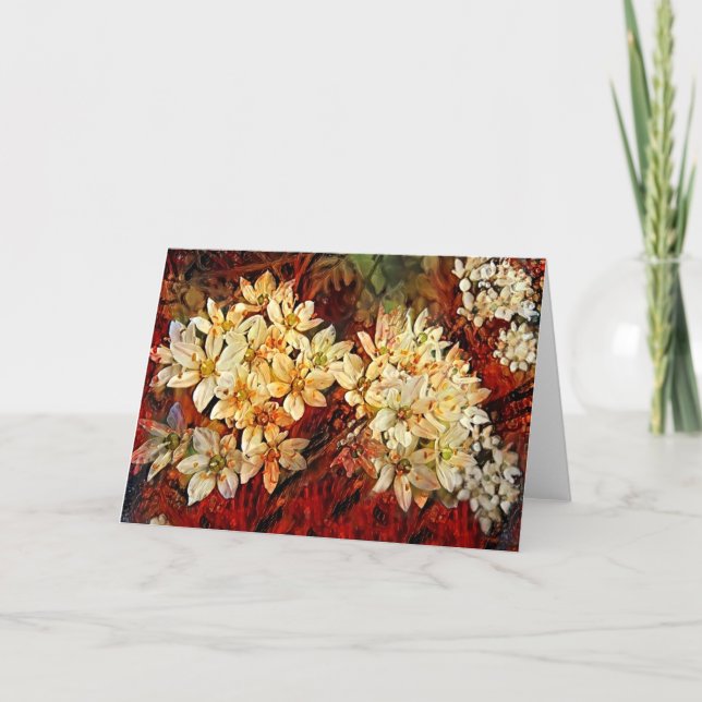 Red Gold Flowers Art Note Card (Front)
