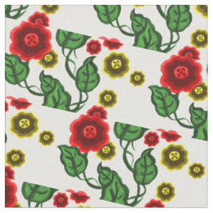 Red/gold flowers/green leaves/Folk floral Fabric