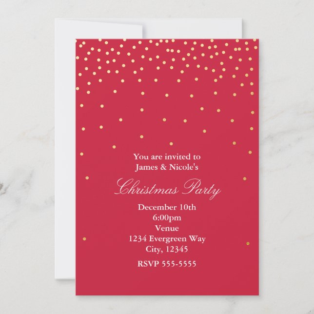 Red & Gold Foil Dots Christmas Holiday Invitations (Front)