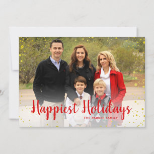 Red Gold Foil Dots Happy Holidays Card
