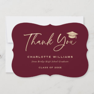 Red Gold Foil Graduation Cap Elegant Thank You Card