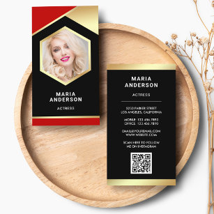 Red Gold Foil Model Actress QR Code Photo Business Card