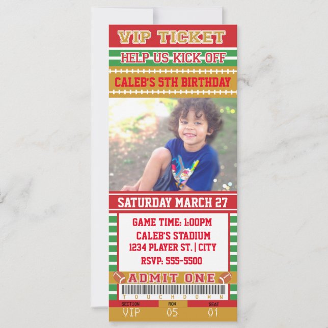 RED & GOLD FOOTBALL PHOTO TICKET INVITATION (Front)