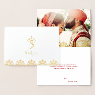 Red & Gold Ganesha & Mehndi Wedding Thank You Foil Card