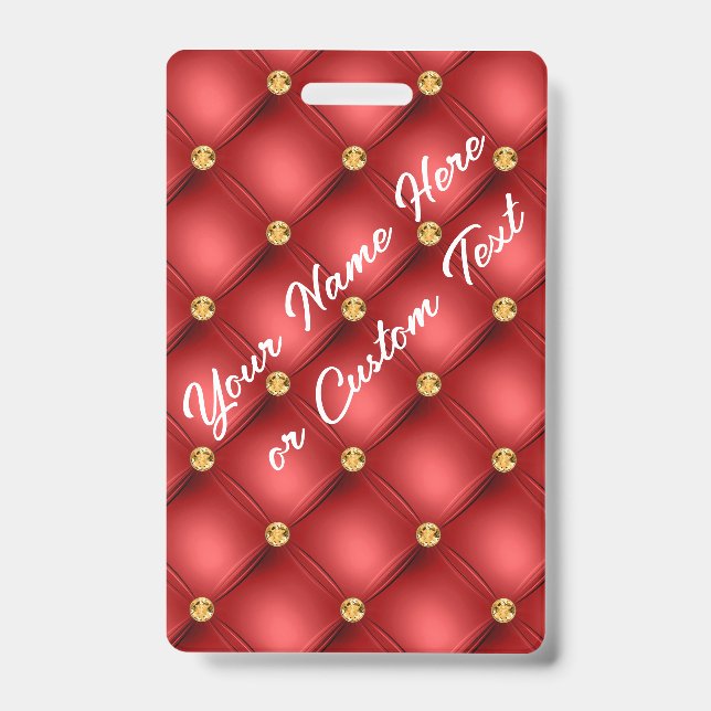 Red Gold Gemstone Custom Text Name Badge Template ID Badge (Front)