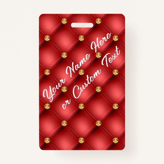 Red Gold Gemstone Custom Text Name Badge Template ID Badge (Front)