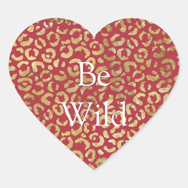 Red Gold Glam Leopard Print Heart Sticker (Front)