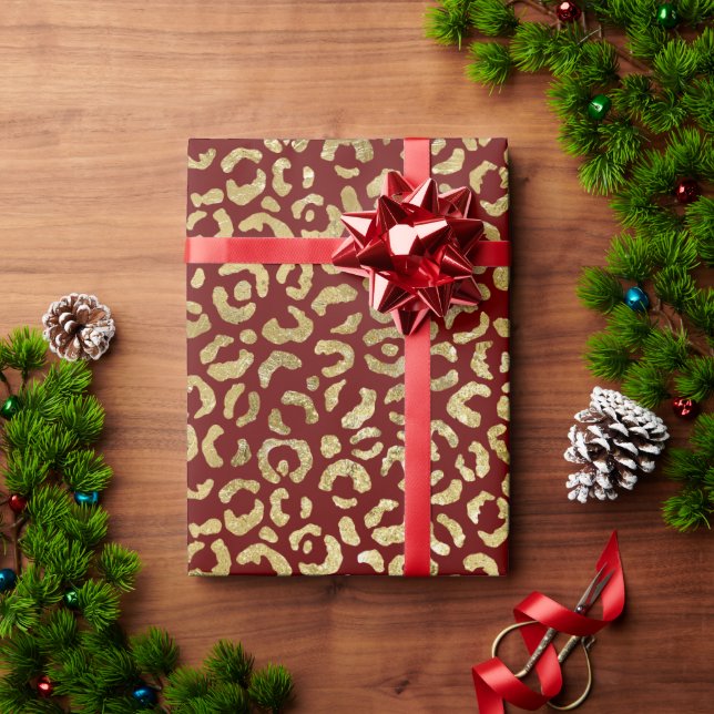 Red Gold Glam Leopard Print Wrapping Paper (Holiday Gift)