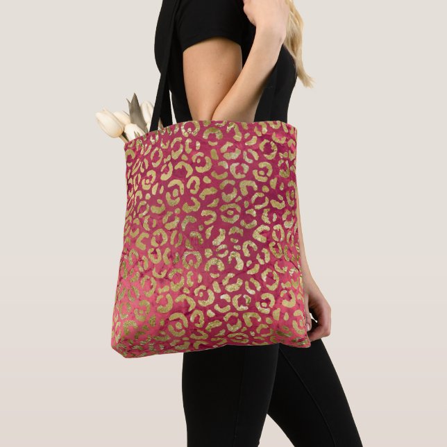Red Gold Glam Leopard Tote Bag (Close Up)