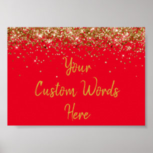 Red & Gold Glitter Birthday Party Prop Anniversary Poster
