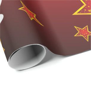 Red Gold Glitter Christmas Stars & Snowman Wrapping Paper