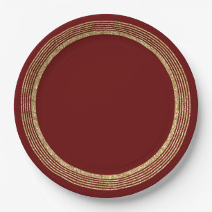 Red Gold Glitter Circles Paper Plate