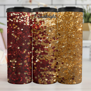 Red Gold Glitter Festive Confetti Thermal Tumbler