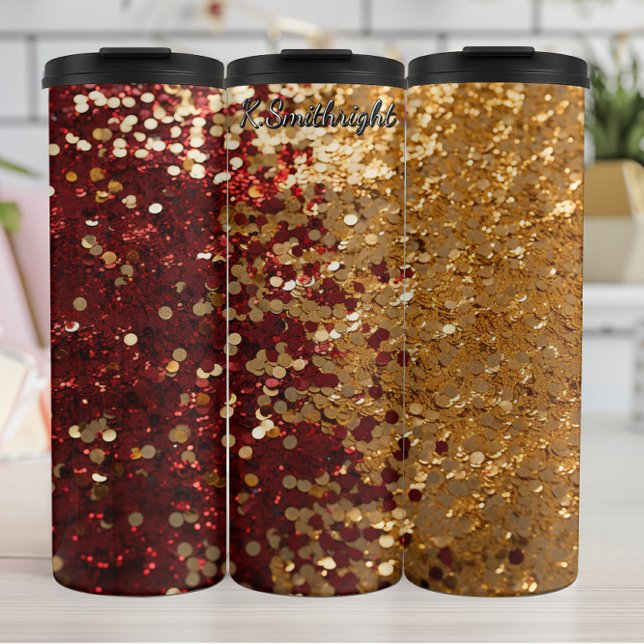 Red Gold Glitter Festive Confetti Thermal Tumbler (Creator Uploaded)
