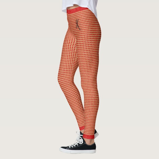 Red & Gold Glitter, Girly Chic, Custom Monogram Leggings (Left)