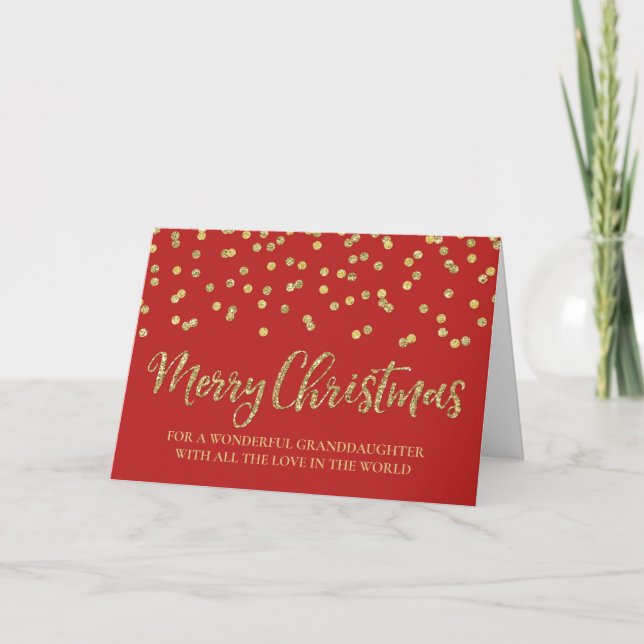 Red Gold Glitter Granddaughter Christmas Holiday Card (Front)