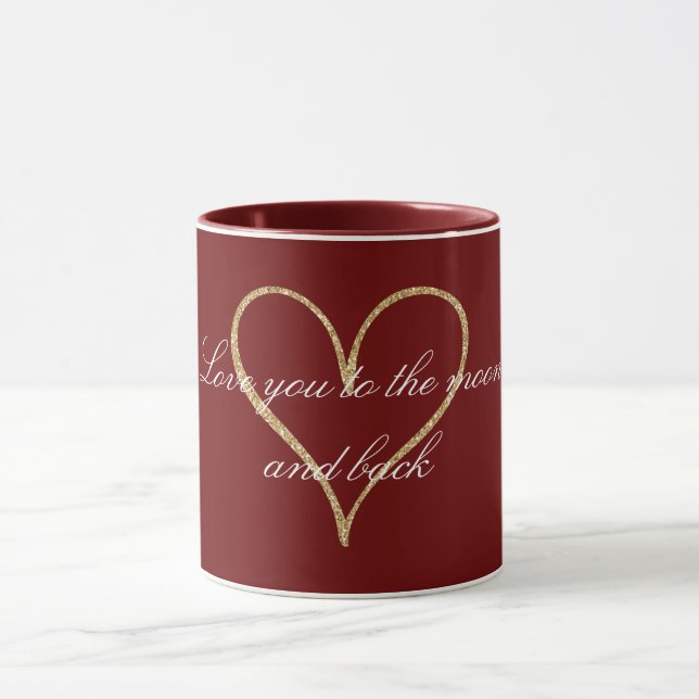Red Gold Glitter Heart Love Mug (Center)