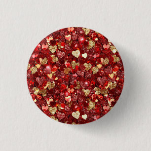 Red Gold Glitter Hearts 3 Cm Round Badge