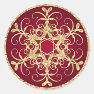 Red, Gold Glitter LOOK Snowflake Wedding Sticker