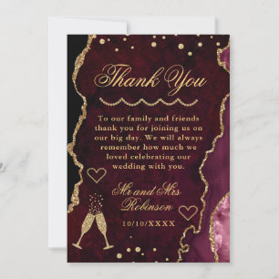 Red & Gold Glitter Marble Agate Wedding Thank You Card