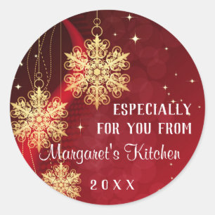 Red Gold Glitter Ornament Custom Christmas Holiday Classic Round Sticker