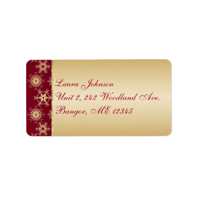 Red, Gold Glitter Snowflakes Return Address Label (Front)