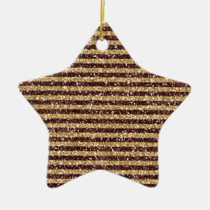 Red Gold Glitter Sparkle Stripes Ceramic Ornament