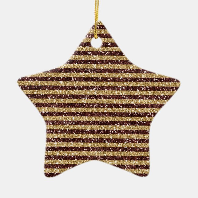 Red Gold Glitter Sparkle Stripes     Ceramic Ornament (Front)