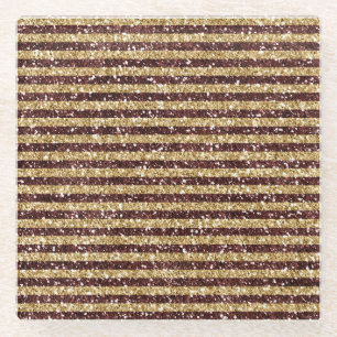 Red Gold Glitter Sparkle Stripes Glass Coaster