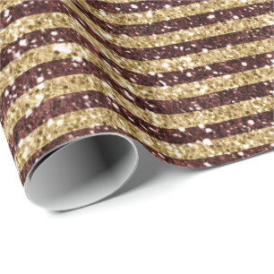 Red Gold Glitter Sparkle Stripes Wrapping Paper