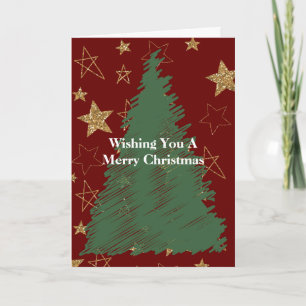 Red Gold Glitter Stars Christmas Tree Card