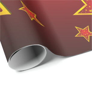 Red Gold Glitter Stars Merry Christmas Wrapping Paper