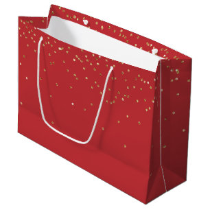 Red Gold Glitzy Confetti Christmas Large Gift Bag