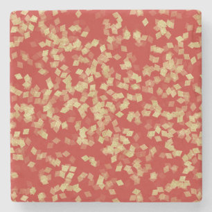 Red Gold Glitzy Confetti Stone Coaster