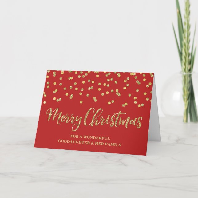 Red Gold Goddaughter & Family Merry Christmas Card (Front)