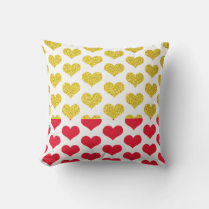 Red Gold Golden Hearts Patterns Ombre 2022 Cute Cushion