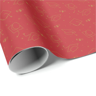 Red & Gold Graduation Cap Toss Wrapping Paper