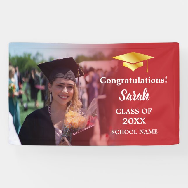 Red | Gold Graduation Custom Photo Class Of 2025 Banner (Horizontal)