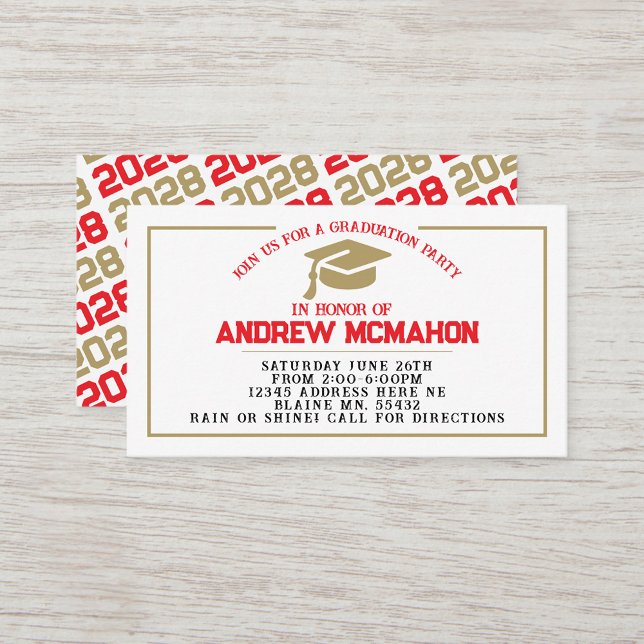 Red & Gold Graduation Invite Announcement Insert (Red & Gold Mini Graduation Invitations for handing out to Friends and Classmates to come !)