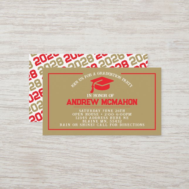 Red & Gold Graduation Mini Graduation Invites (Gold and Red Mini Graduation Invitations for friends, classmates, teammates or announcement inserts)