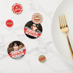 Red & Gold Graduation Photo Personalised Party Confetti