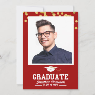 Red Gold Graduation Photo Thank You Card
