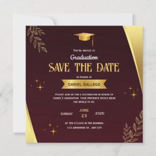 Red Gold Graduation Save the Date Card